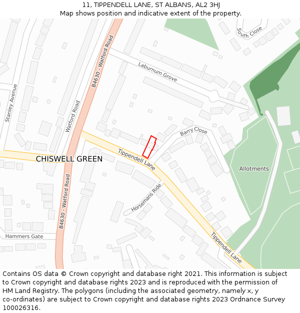 11, TIPPENDELL LANE, ST ALBANS, AL2 3HJ: Location map and indicative extent of plot