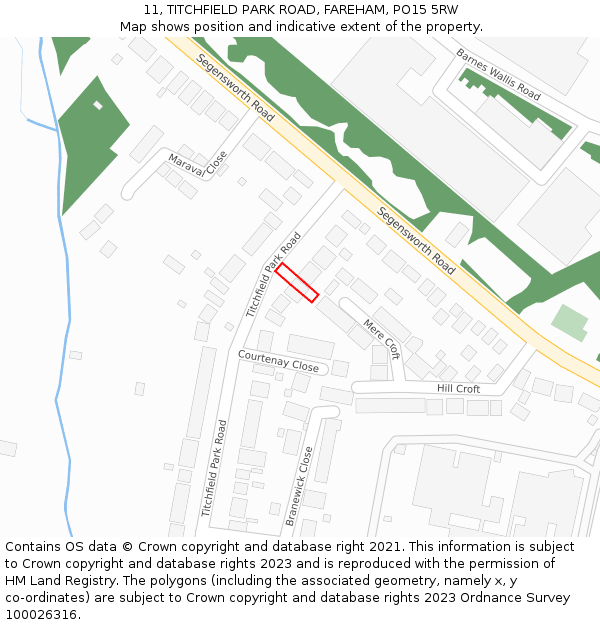 11, TITCHFIELD PARK ROAD, FAREHAM, PO15 5RW: Location map and indicative extent of plot