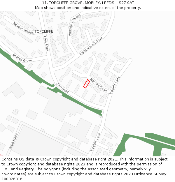 11, TOPCLIFFE GROVE, MORLEY, LEEDS, LS27 9AT: Location map and indicative extent of plot