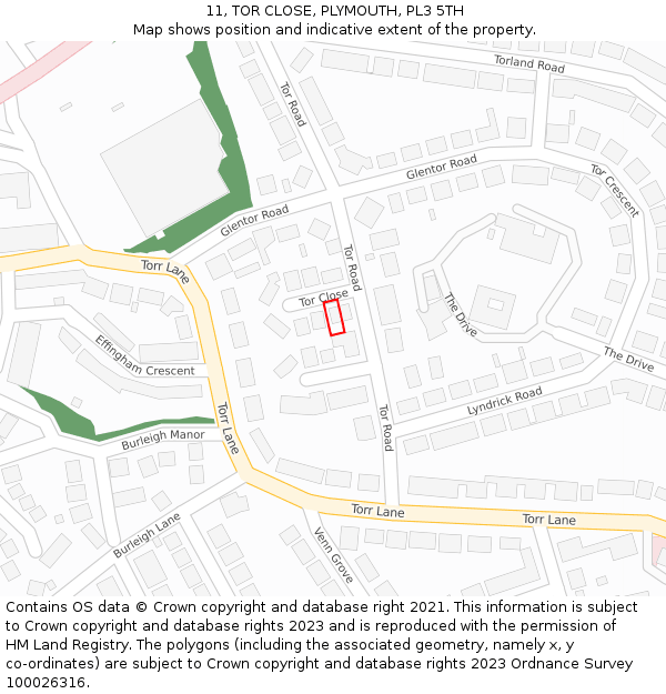 11, TOR CLOSE, PLYMOUTH, PL3 5TH: Location map and indicative extent of plot