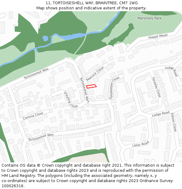 11, TORTOISESHELL WAY, BRAINTREE, CM7 1WG: Location map and indicative extent of plot