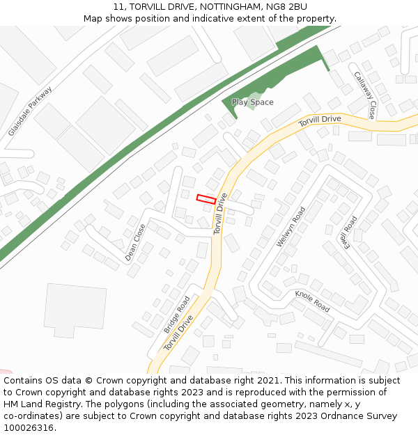 11, TORVILL DRIVE, NOTTINGHAM, NG8 2BU: Location map and indicative extent of plot