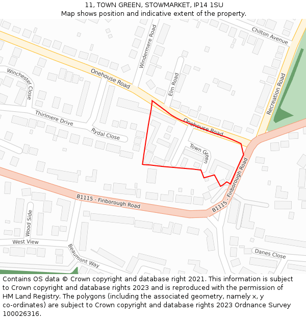 11, TOWN GREEN, STOWMARKET, IP14 1SU: Location map and indicative extent of plot