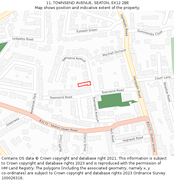 11, TOWNSEND AVENUE, SEATON, EX12 2BE: Location map and indicative extent of plot