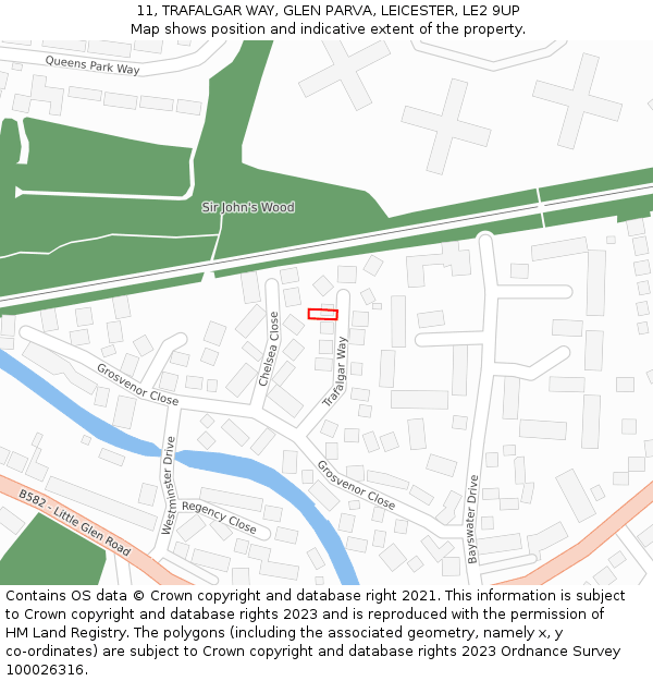 11, TRAFALGAR WAY, GLEN PARVA, LEICESTER, LE2 9UP: Location map and indicative extent of plot