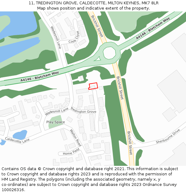 11, TREDINGTON GROVE, CALDECOTTE, MILTON KEYNES, MK7 8LR: Location map and indicative extent of plot