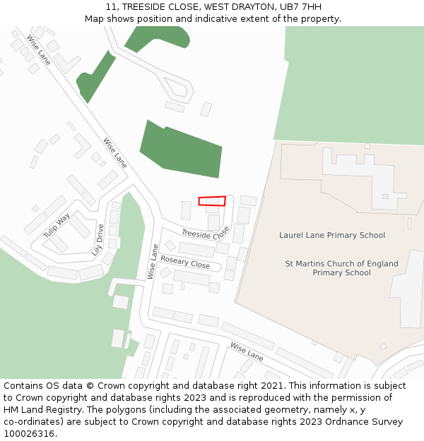 11, TREESIDE CLOSE, WEST DRAYTON, UB7 7HH: Location map and indicative extent of plot