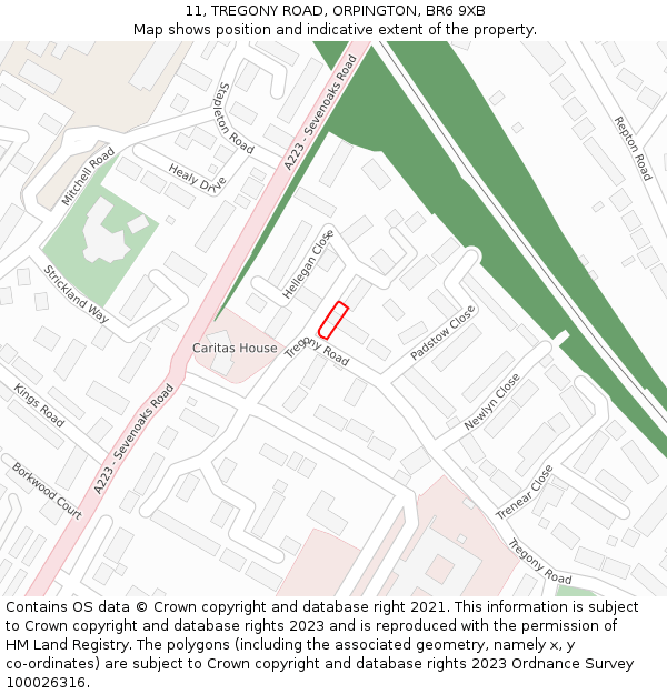 11, TREGONY ROAD, ORPINGTON, BR6 9XB: Location map and indicative extent of plot