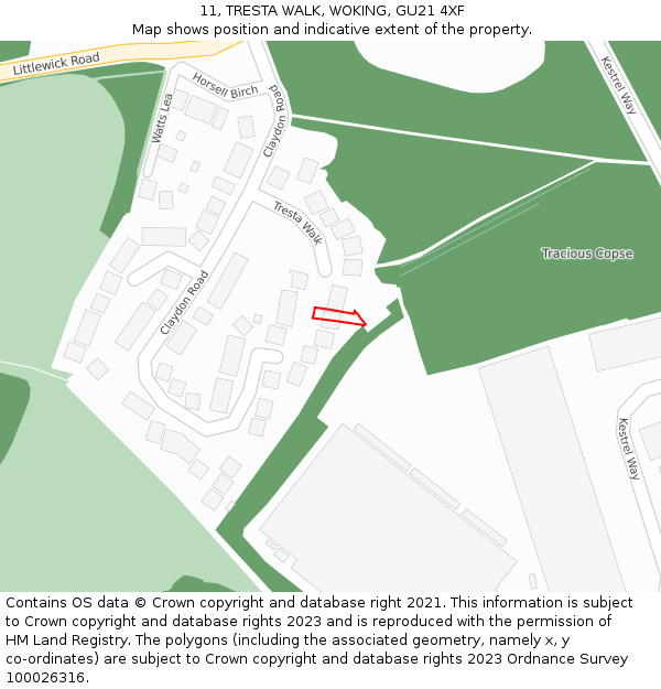 11, TRESTA WALK, WOKING, GU21 4XF: Location map and indicative extent of plot