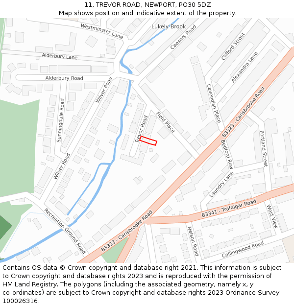 11, TREVOR ROAD, NEWPORT, PO30 5DZ: Location map and indicative extent of plot