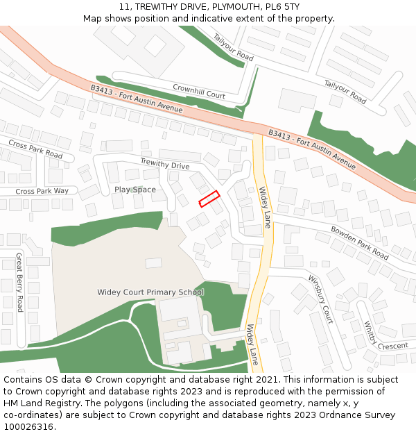 11, TREWITHY DRIVE, PLYMOUTH, PL6 5TY: Location map and indicative extent of plot