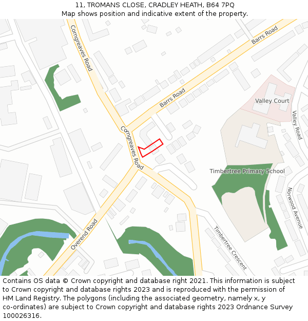 11, TROMANS CLOSE, CRADLEY HEATH, B64 7PQ: Location map and indicative extent of plot
