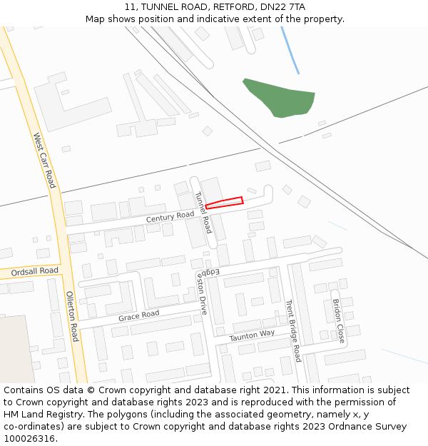 11, TUNNEL ROAD, RETFORD, DN22 7TA: Location map and indicative extent of plot