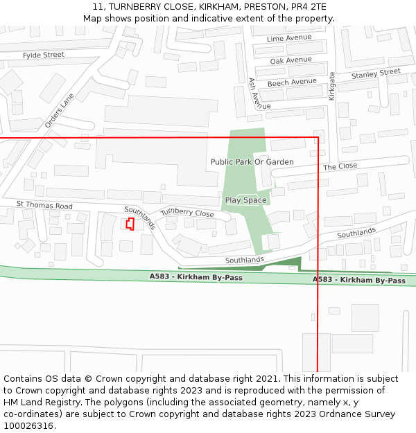 11, TURNBERRY CLOSE, KIRKHAM, PRESTON, PR4 2TE: Location map and indicative extent of plot