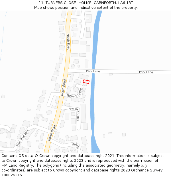 11, TURNERS CLOSE, HOLME, CARNFORTH, LA6 1RT: Location map and indicative extent of plot