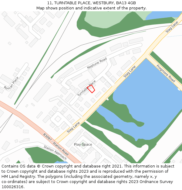 11, TURNTABLE PLACE, WESTBURY, BA13 4GB: Location map and indicative extent of plot