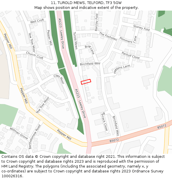 11, TUROLD MEWS, TELFORD, TF3 5GW: Location map and indicative extent of plot