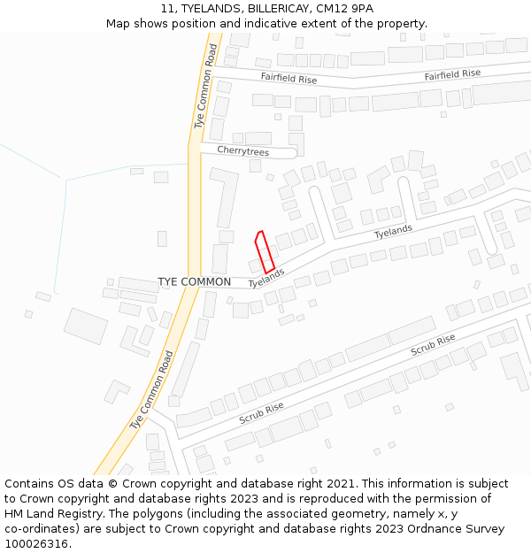 11, TYELANDS, BILLERICAY, CM12 9PA: Location map and indicative extent of plot