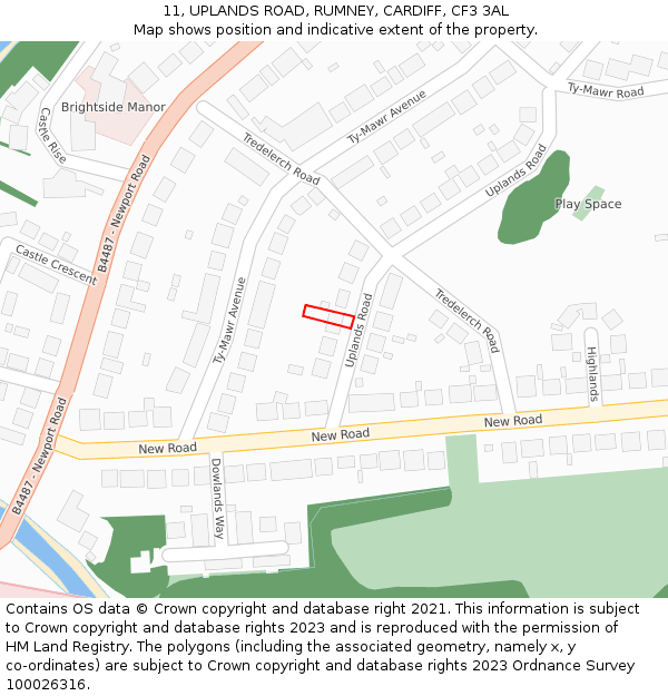 11, UPLANDS ROAD, RUMNEY, CARDIFF, CF3 3AL: Location map and indicative extent of plot