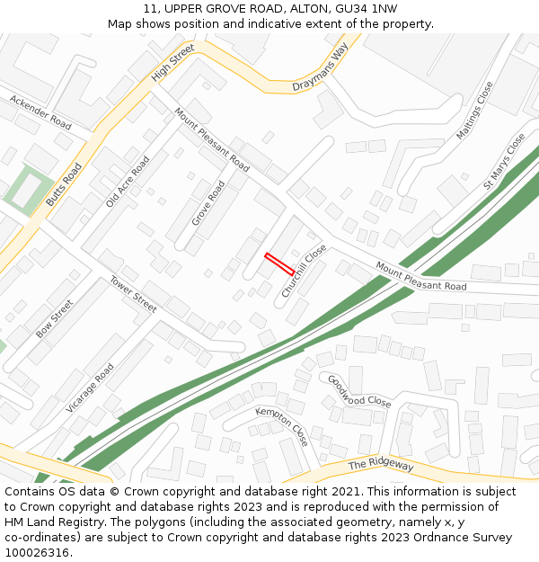 11, UPPER GROVE ROAD, ALTON, GU34 1NW: Location map and indicative extent of plot