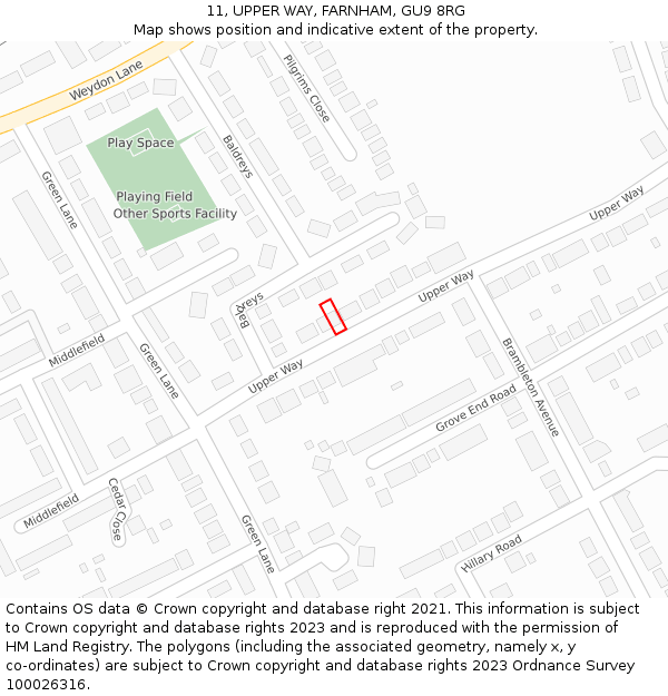 11, UPPER WAY, FARNHAM, GU9 8RG: Location map and indicative extent of plot