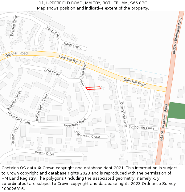 11, UPPERFIELD ROAD, MALTBY, ROTHERHAM, S66 8BG: Location map and indicative extent of plot