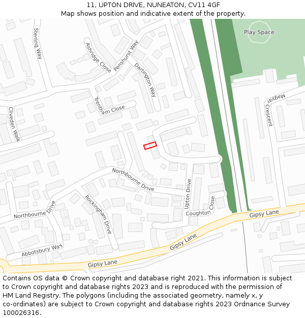 11, UPTON DRIVE, NUNEATON, CV11 4GF: Location map and indicative extent of plot