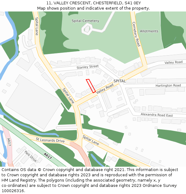 11, VALLEY CRESCENT, CHESTERFIELD, S41 0EY: Location map and indicative extent of plot