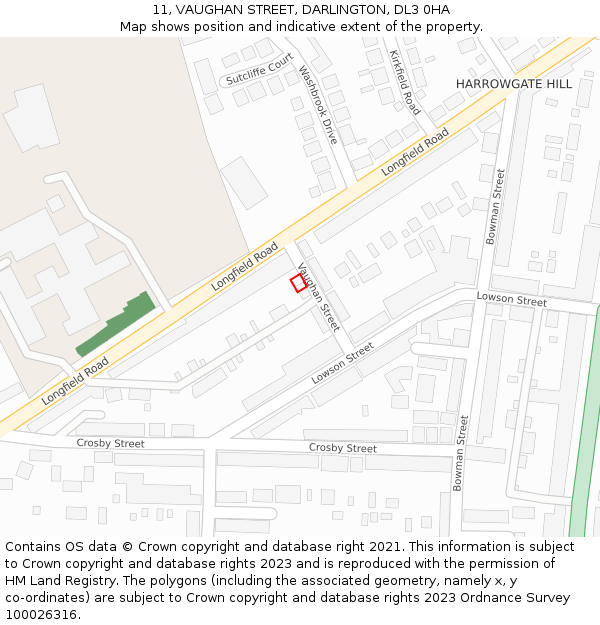 11, VAUGHAN STREET, DARLINGTON, DL3 0HA: Location map and indicative extent of plot