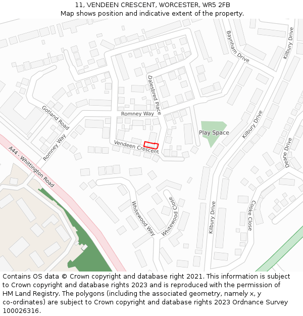 11, VENDEEN CRESCENT, WORCESTER, WR5 2FB: Location map and indicative extent of plot