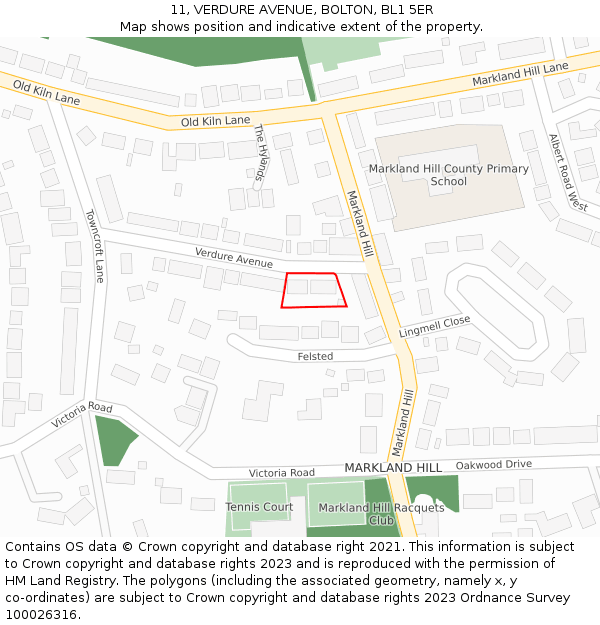 11, VERDURE AVENUE, BOLTON, BL1 5ER: Location map and indicative extent of plot