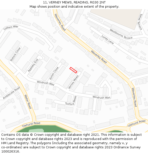 11, VERNEY MEWS, READING, RG30 2NT: Location map and indicative extent of plot