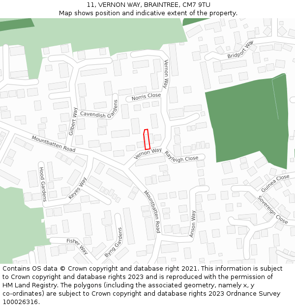 11, VERNON WAY, BRAINTREE, CM7 9TU: Location map and indicative extent of plot