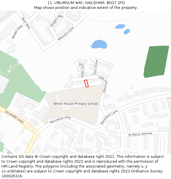 11, VIBURNUM WAY, HAILSHAM, BN27 2FD: Location map and indicative extent of plot