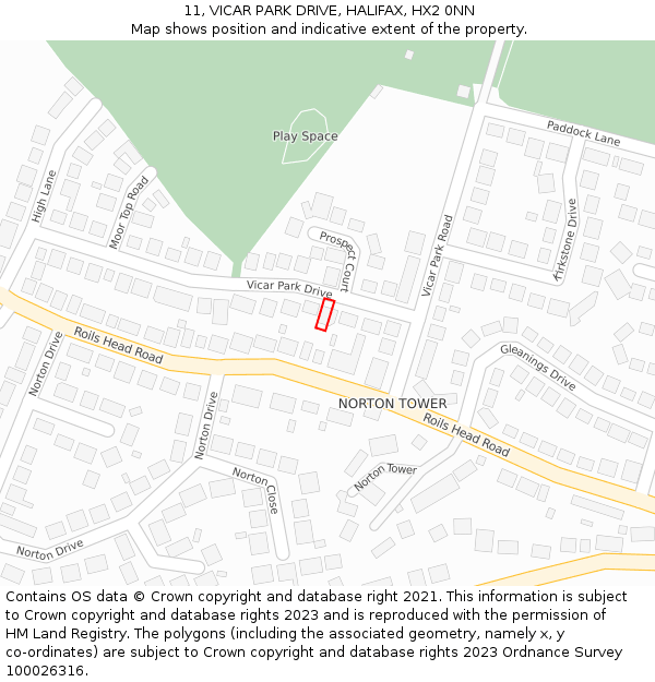 11, VICAR PARK DRIVE, HALIFAX, HX2 0NN: Location map and indicative extent of plot