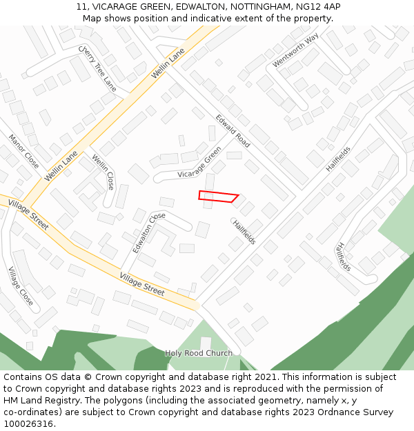 11, VICARAGE GREEN, EDWALTON, NOTTINGHAM, NG12 4AP: Location map and indicative extent of plot