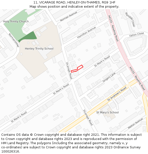 11, VICARAGE ROAD, HENLEY-ON-THAMES, RG9 1HF: Location map and indicative extent of plot