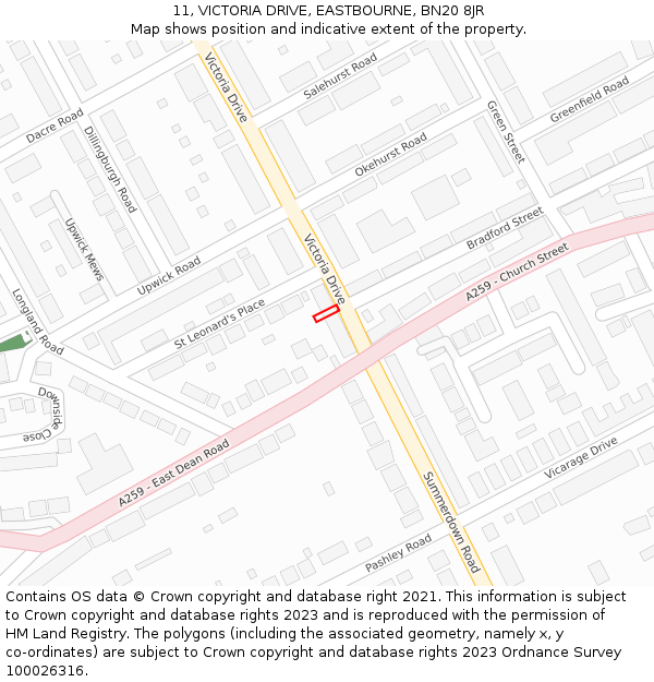 11, VICTORIA DRIVE, EASTBOURNE, BN20 8JR: Location map and indicative extent of plot