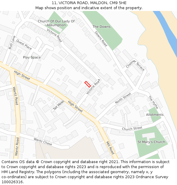 11, VICTORIA ROAD, MALDON, CM9 5HE: Location map and indicative extent of plot