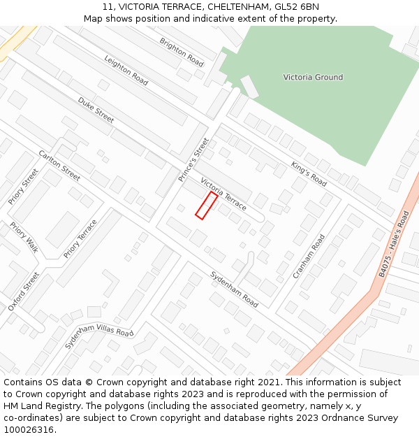 11, VICTORIA TERRACE, CHELTENHAM, GL52 6BN: Location map and indicative extent of plot