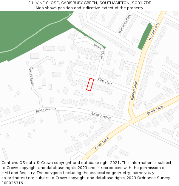 11, VINE CLOSE, SARISBURY GREEN, SOUTHAMPTON, SO31 7DB: Location map and indicative extent of plot