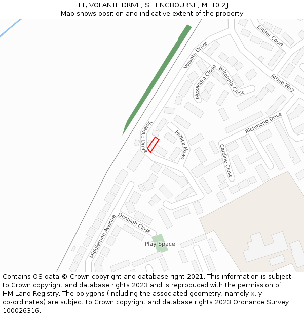 11, VOLANTE DRIVE, SITTINGBOURNE, ME10 2JJ: Location map and indicative extent of plot