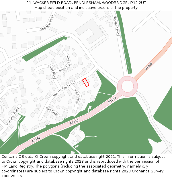 11, WACKER FIELD ROAD, RENDLESHAM, WOODBRIDGE, IP12 2UT: Location map and indicative extent of plot