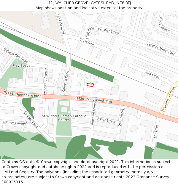 11, WALCHER GROVE, GATESHEAD, NE8 3FJ: Location map and indicative extent of plot