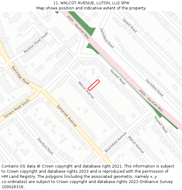 11, WALCOT AVENUE, LUTON, LU2 0PW: Location map and indicative extent of plot