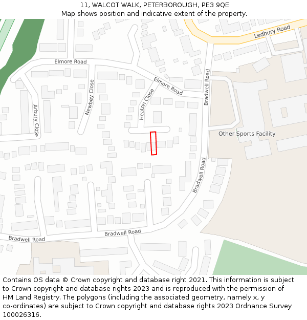 11, WALCOT WALK, PETERBOROUGH, PE3 9QE: Location map and indicative extent of plot