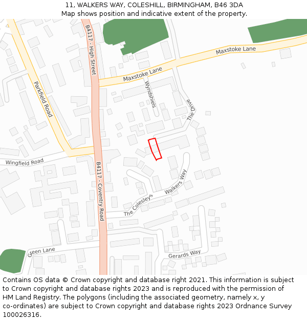 11, WALKERS WAY, COLESHILL, BIRMINGHAM, B46 3DA: Location map and indicative extent of plot