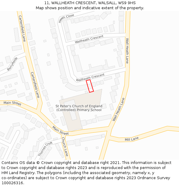 11, WALLHEATH CRESCENT, WALSALL, WS9 9HS: Location map and indicative extent of plot