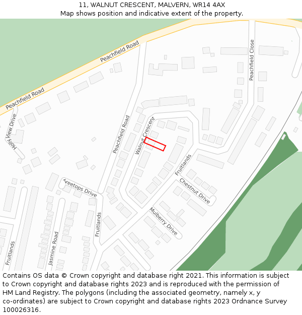 11, WALNUT CRESCENT, MALVERN, WR14 4AX: Location map and indicative extent of plot