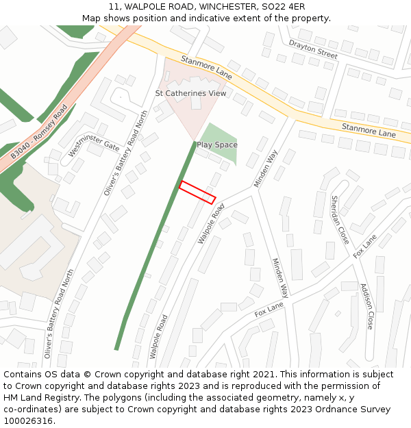 11, WALPOLE ROAD, WINCHESTER, SO22 4ER: Location map and indicative extent of plot
